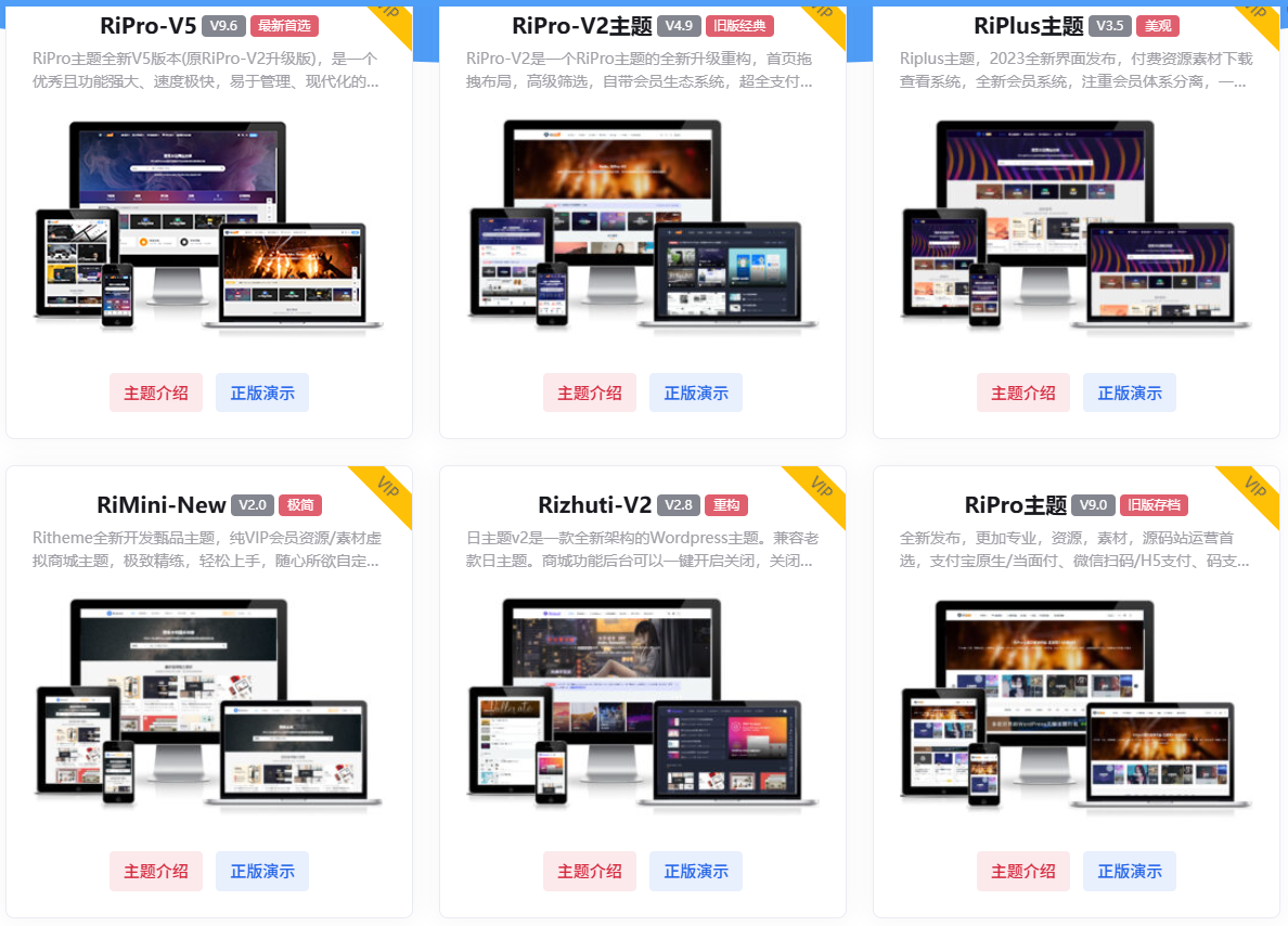 RiTheme主题：优质WordPress虚拟资源商城建站首选主题模板