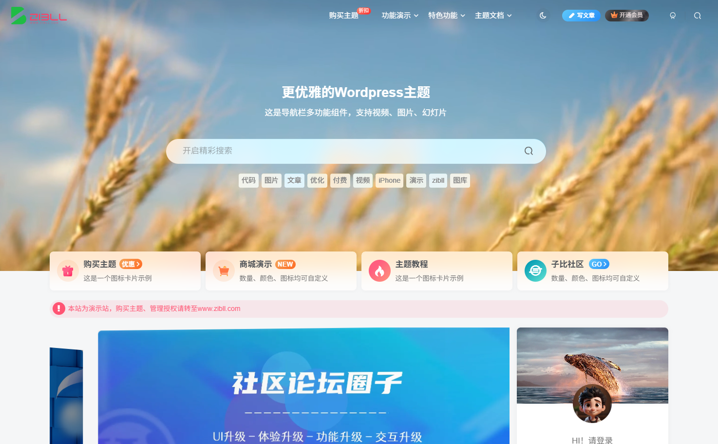 WordPress子比主题：个人博客、自媒体、资讯站点和社区型网站付费主题